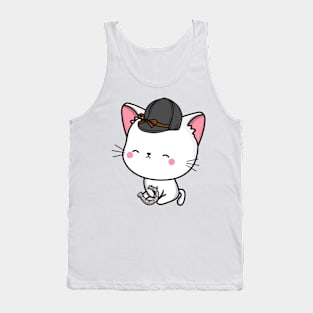 Funny white cat is ready to ride a horse Tank Top